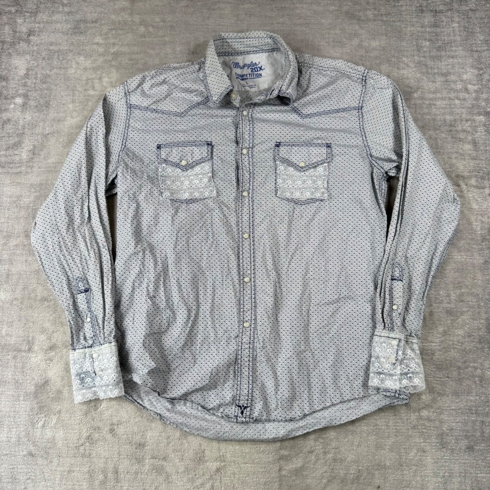 Wrangler Shirt Women Large White 20X Competition Western Lace Pearl Snap Rodeo